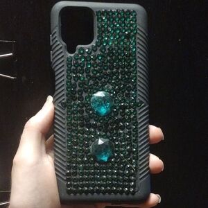 Green Bling Black Cell Phone Case